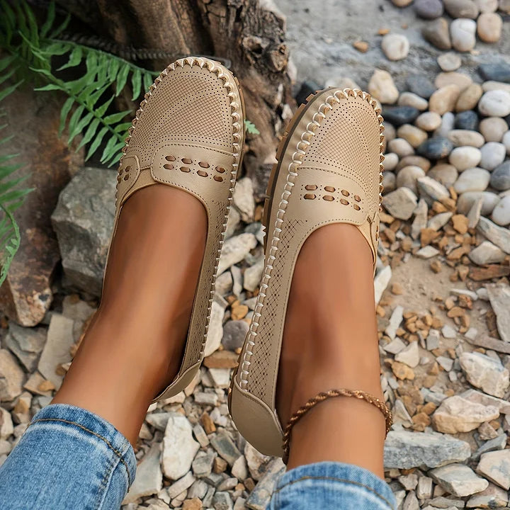 Women perforated slip on loafers comfort casual flat shoes