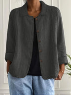 Cardigan camisero mujer algodón lino ligero de corte relajado con botones