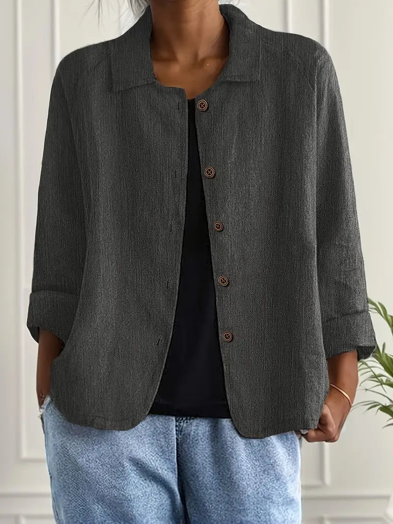 Cardigan camisero mujer algodón lino ligero de corte relajado con botones
