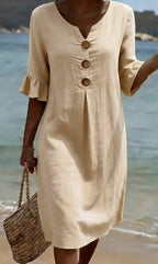 Vestido mujer algodón lino verano | Suelto con botones
