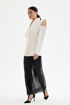 Blazer mujer hombros estructurados corte ajustado manga larga