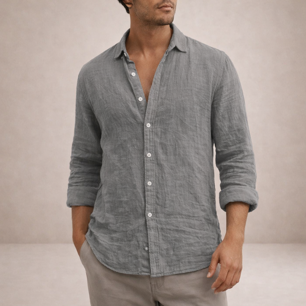 Camisa de Lino para Hombre | Ajuste Relajado, Cuello Abierto