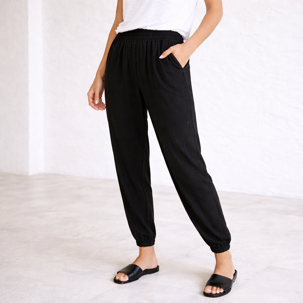 Pantalones de lino - Mujer jogger verano elástico