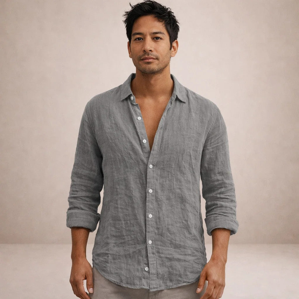 Camisa de Lino para Hombre | Ajuste Relajado, Cuello Abierto