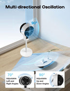 Ventilador de pie con oscilación 3D, altura regulable, silencioso 26 dB, color blanco