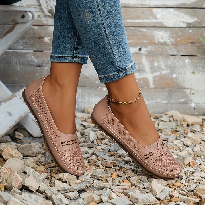 Women perforated slip on loafers comfort casual flat shoes