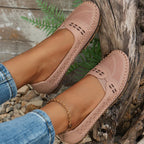 Women perforated slip on loafers comfort casual flat shoes