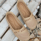 Women perforated slip on loafers comfort casual flat shoes
