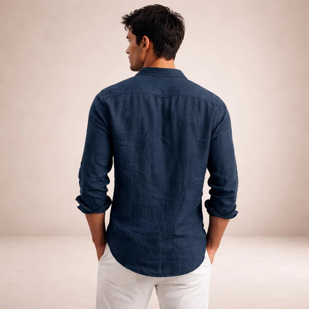 Camisa de Lino para Hombre | Ajuste Relajado, Cuello Abierto
