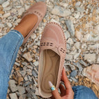 Women perforated slip on loafers comfort casual flat shoes