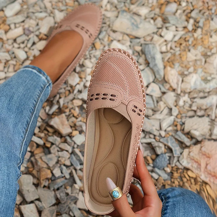 Women perforated slip on loafers comfort casual flat shoes