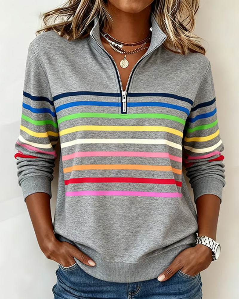 Suéter hombre cuello cremallera rayas multicolor silueta holgada
