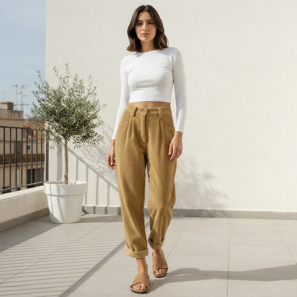 Pantalones de lino - Mujer Cintura Alta Holgados Casual