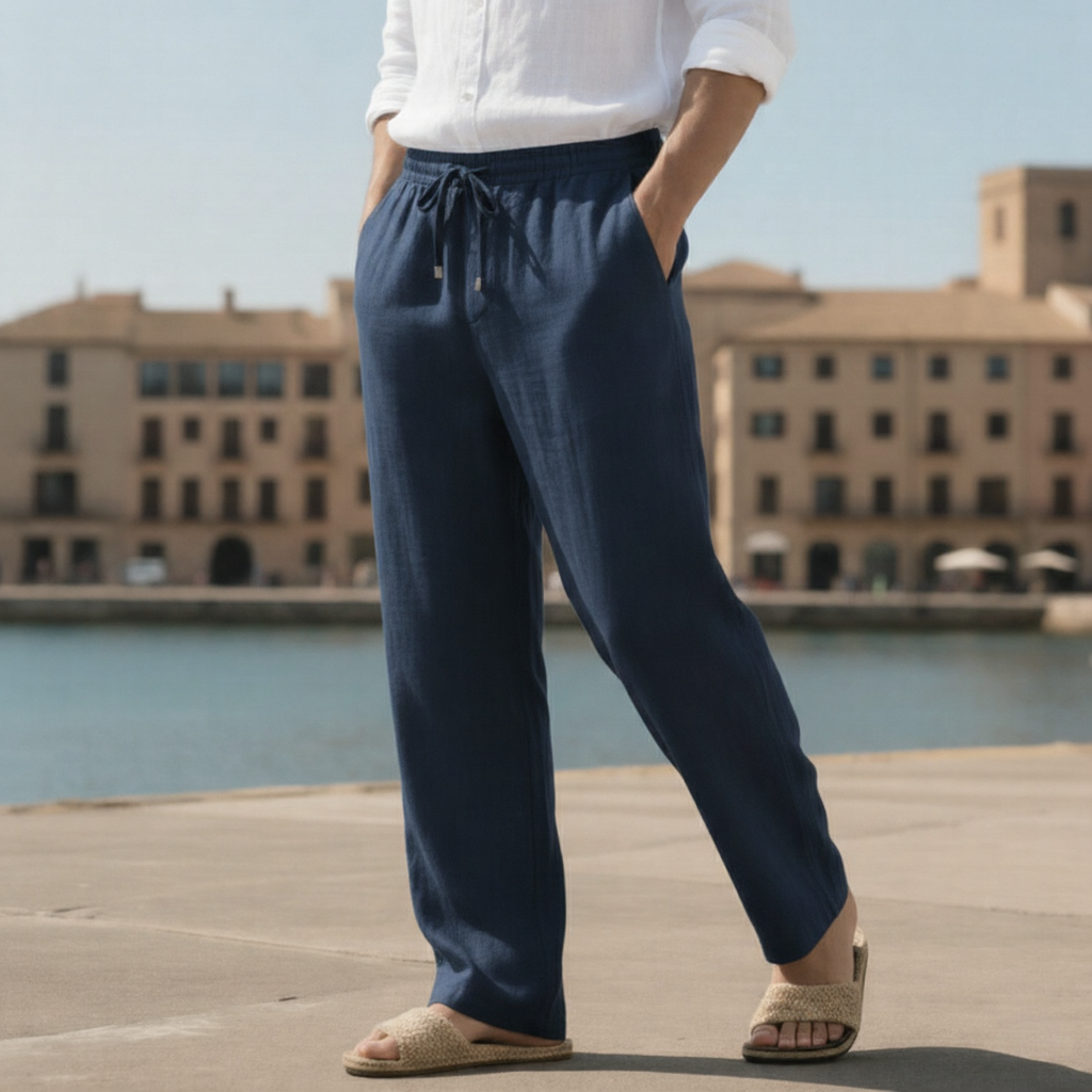 Pantalones de lino para hombre de corte ancho de verano premium