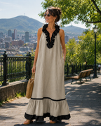 Vestido largo mujer con volantes cuello halter