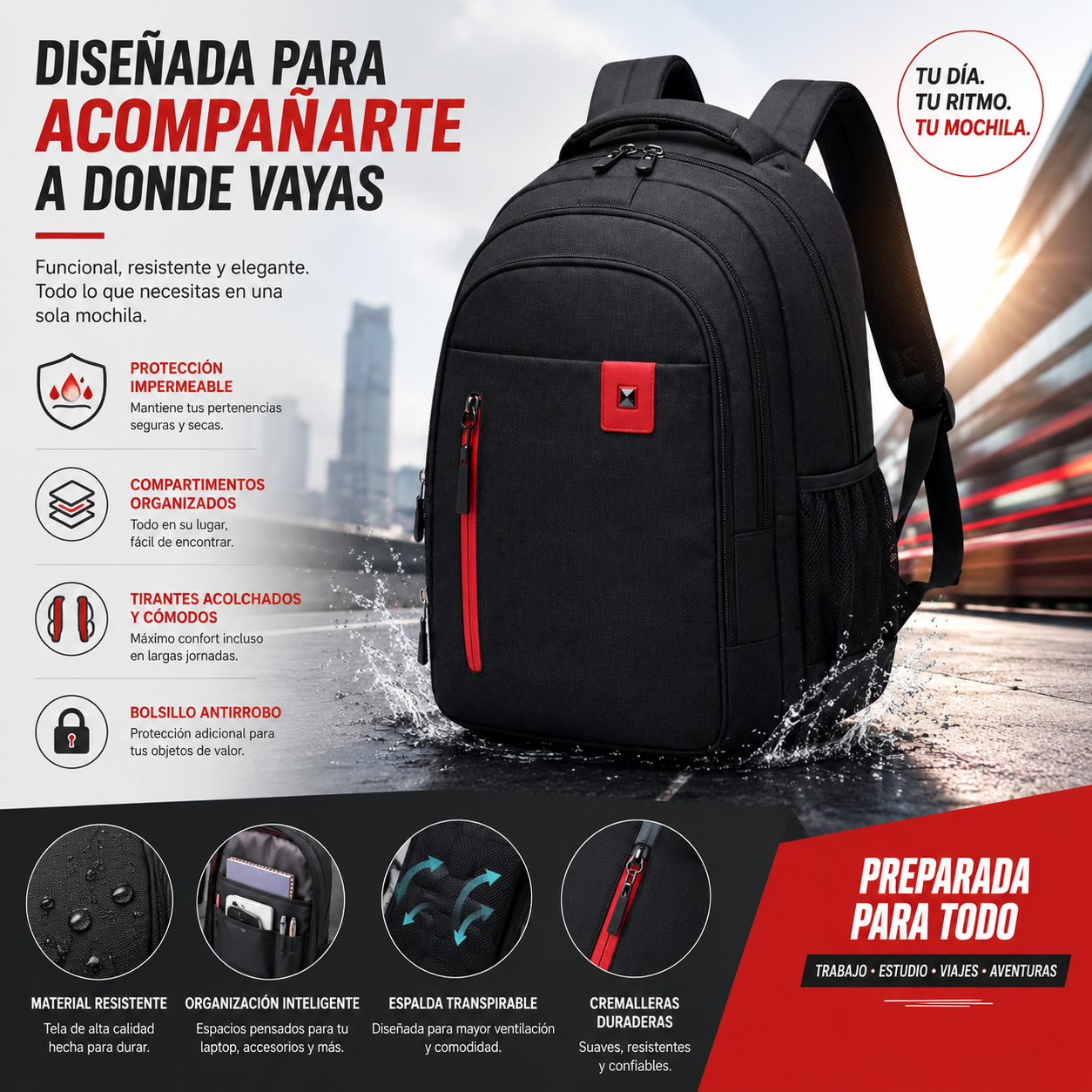 Mochila para Portátil Impermeable para Hombres | Oxford, Correas Acolchadas