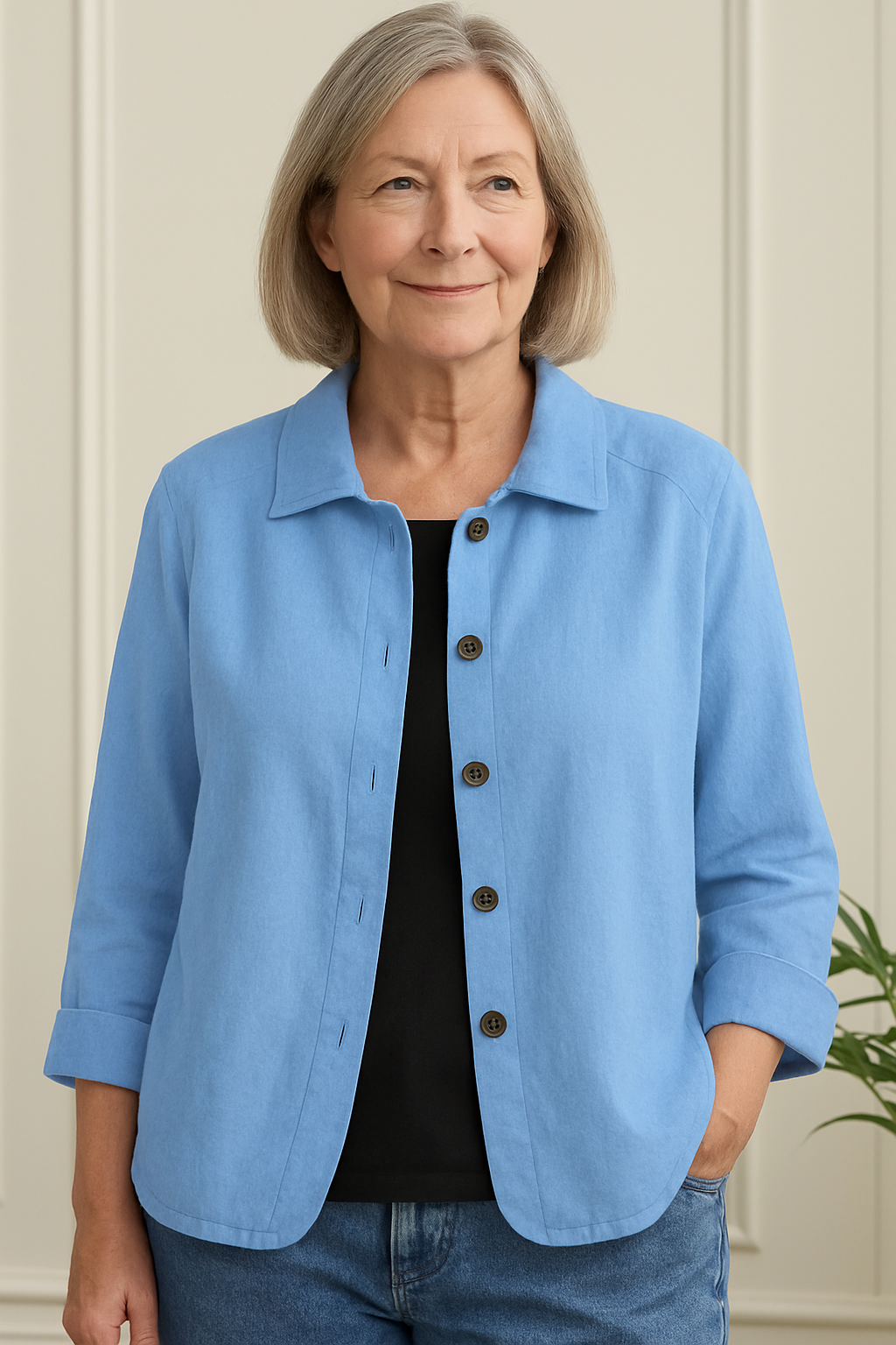 Cardigan camisero mujer algodón lino ligero de corte relajado con botones