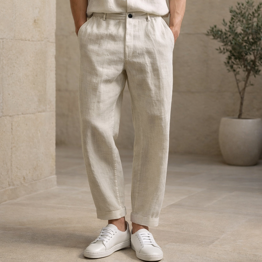 Pantalones de Lino Hombre Verano Transpirables Casual