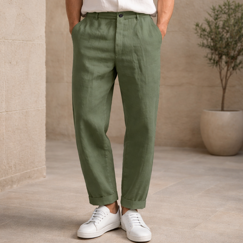 Pantalones de Lino Hombre Verano Transpirables Casual