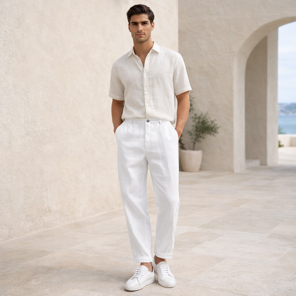Pantalones de Lino Hombre Verano Transpirables Casual