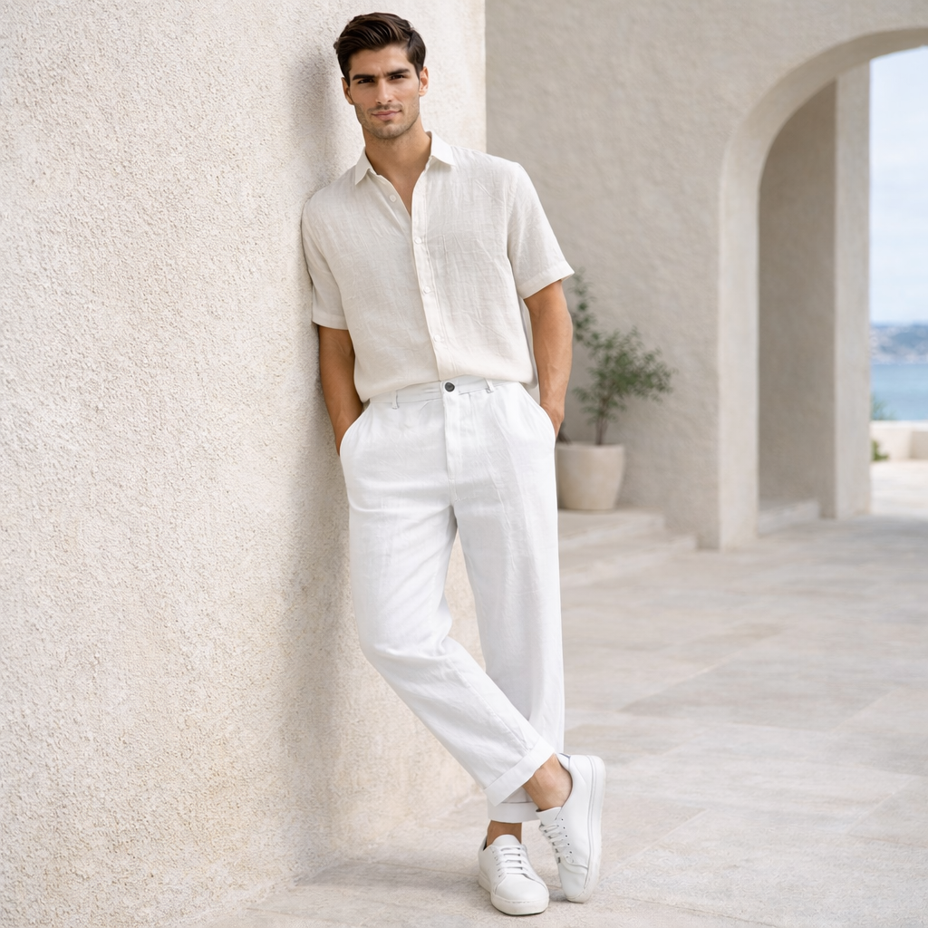 Pantalones de Lino Hombre Verano Transpirables Casual