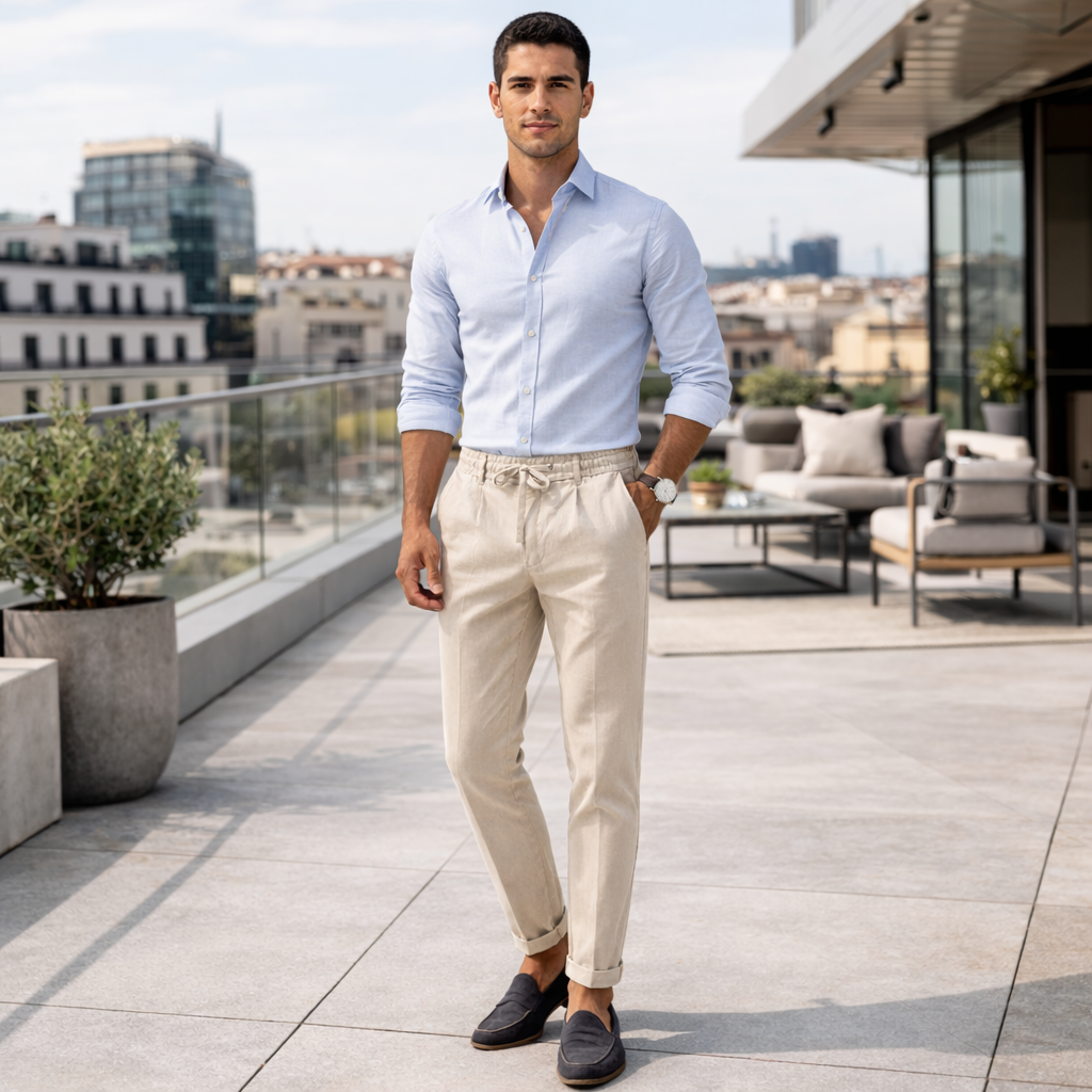Pantalones de lino Slim Fit para hombre - Estilo veraniego