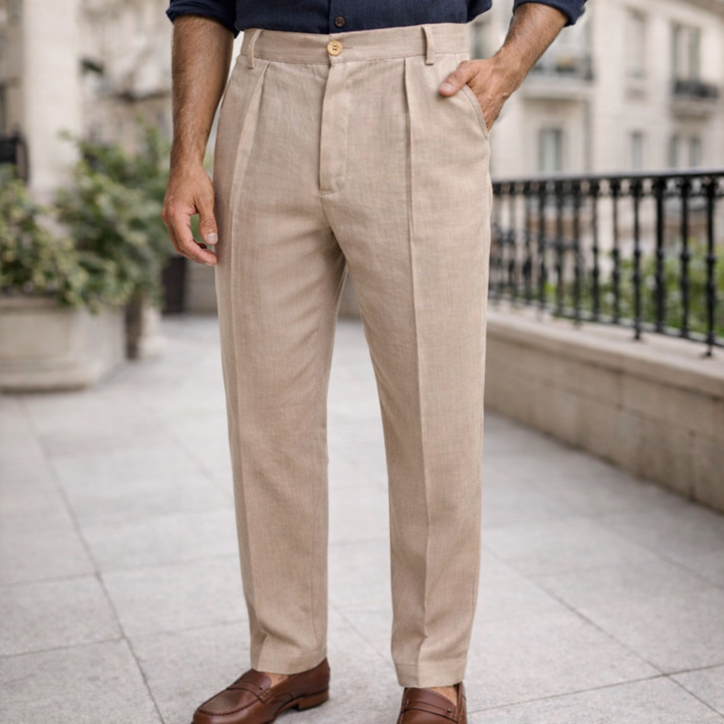 Pantalones de lino - Hombre Beige - Elegante Corte Recto Premium
