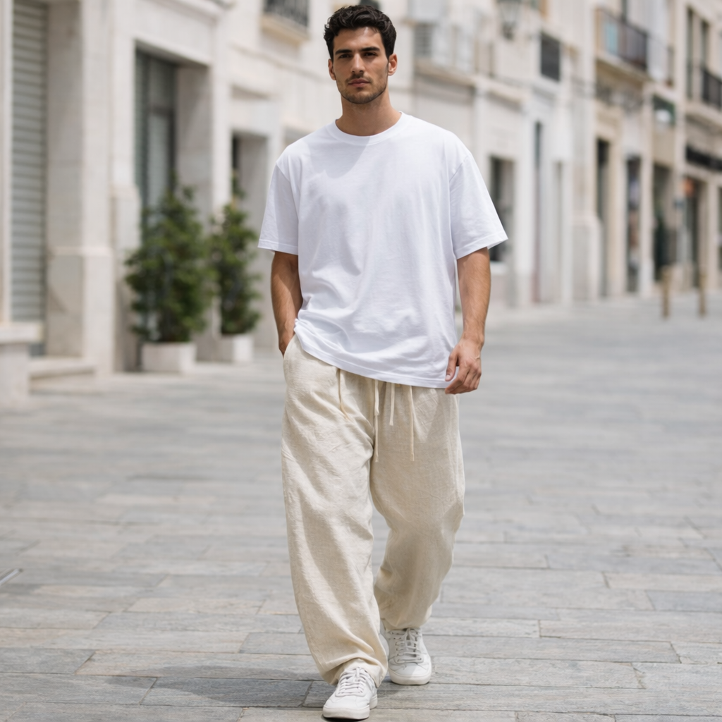 Pantalones de lino - Hombre Oversize Verano Fluido
