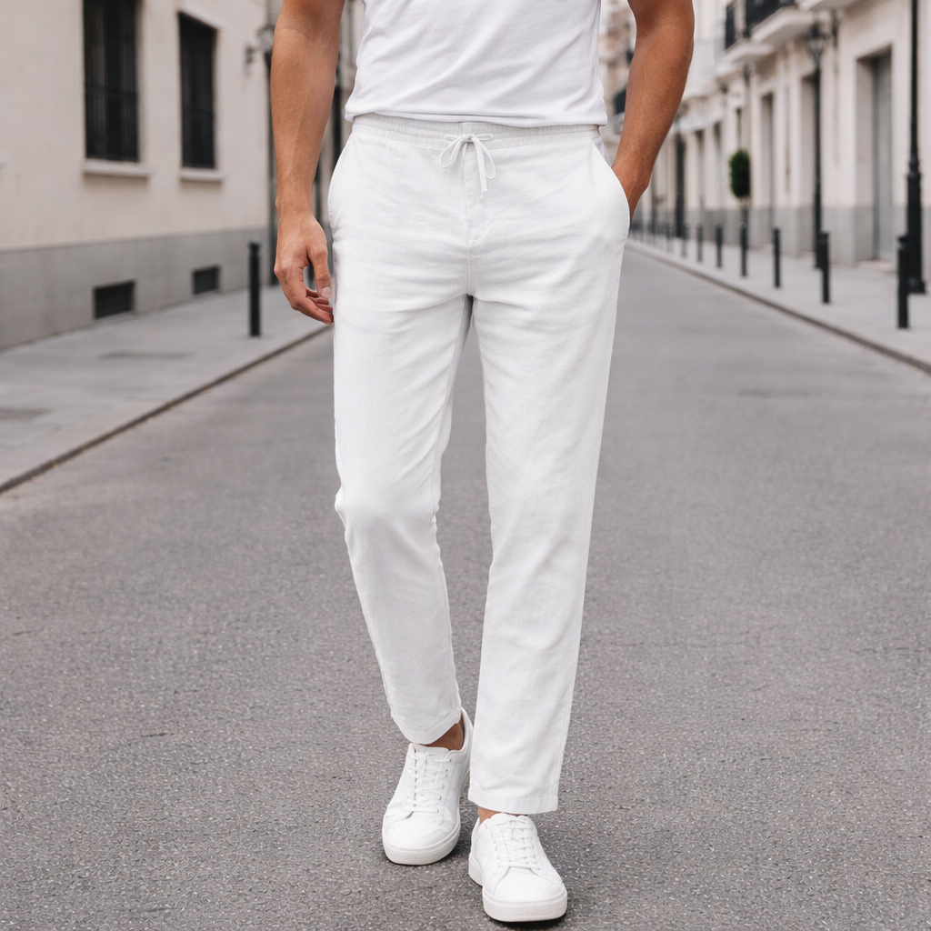 Benjamin - Pantalones de lino - Hombre Slim Fit Verano Moderno