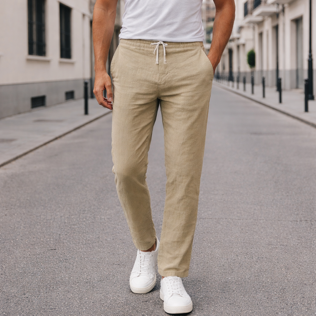 Benjamin - Pantalones de lino - Hombre Slim Fit Verano Moderno