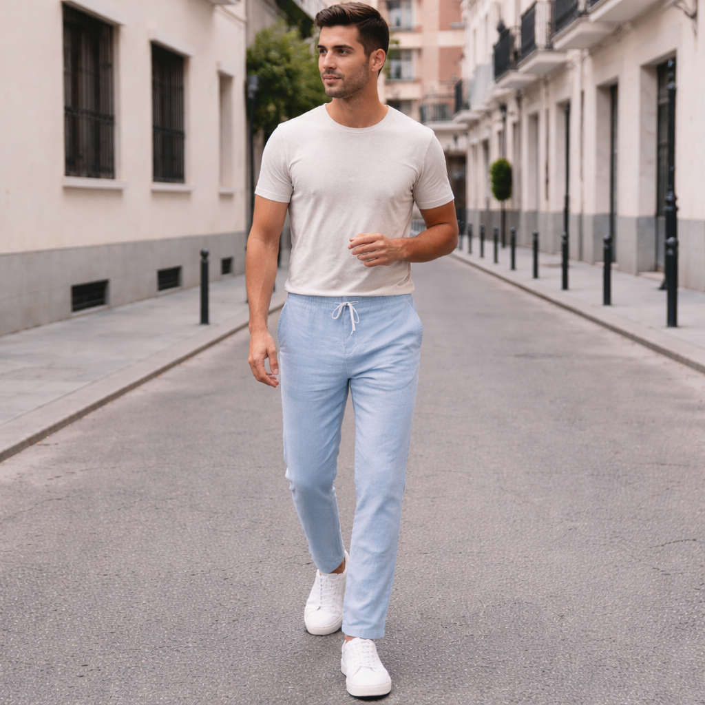 Benjamin - Pantalones de lino - Hombre Slim Fit Verano Moderno