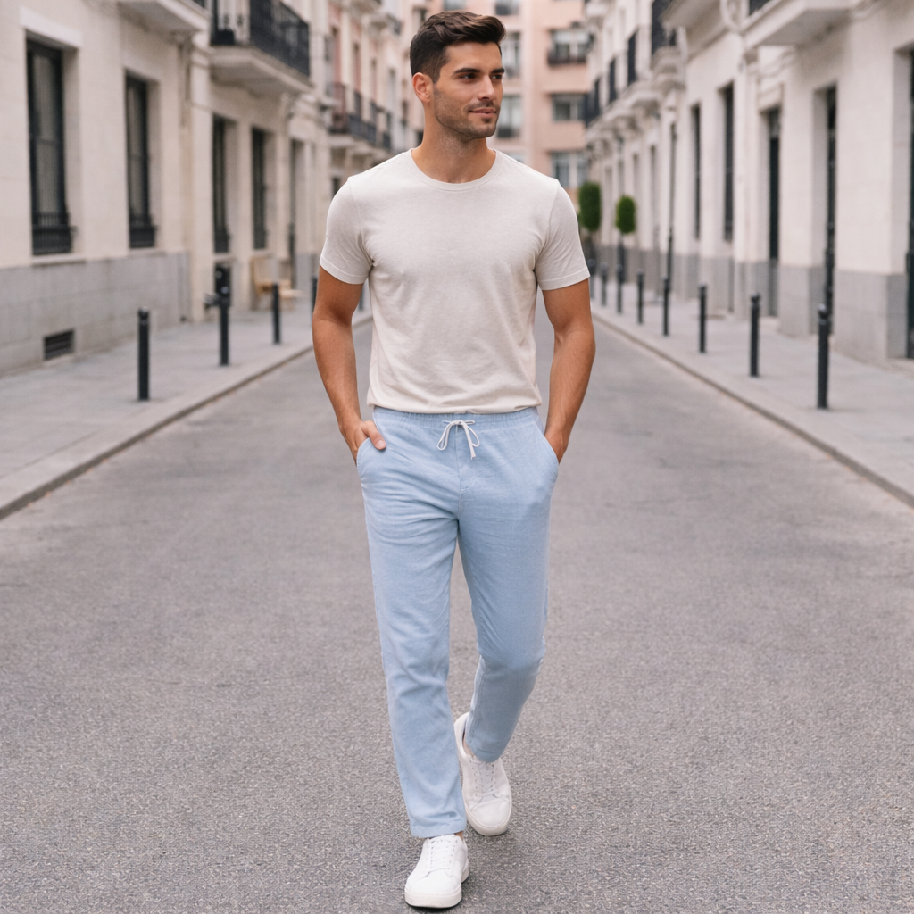 Benjamin - Pantalones de lino - Hombre Slim Fit Verano Moderno