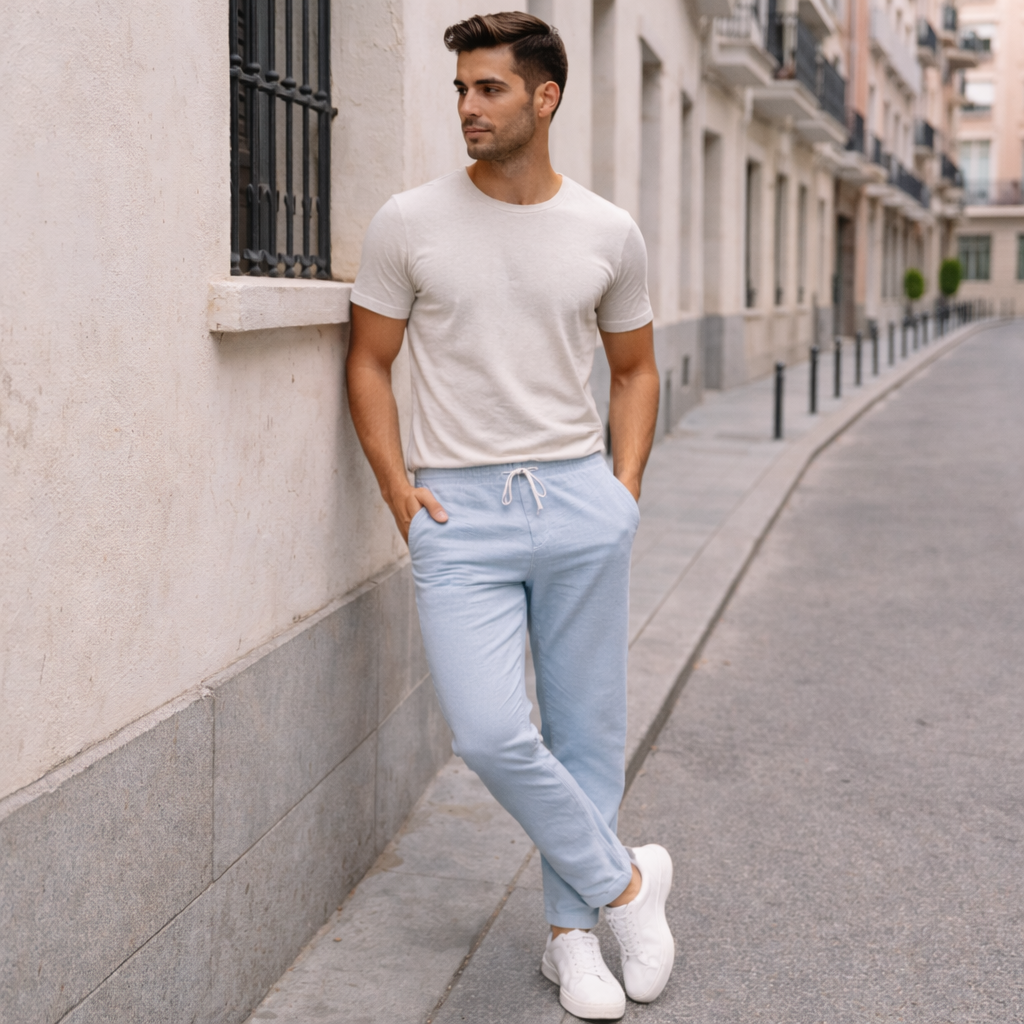 Benjamin - Pantalones de lino - Hombre Slim Fit Verano Moderno