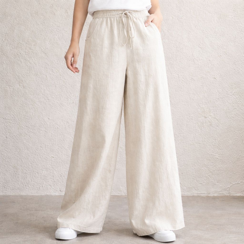 Pantalón de lino Mujer - Naranja Recto Verano Fluido