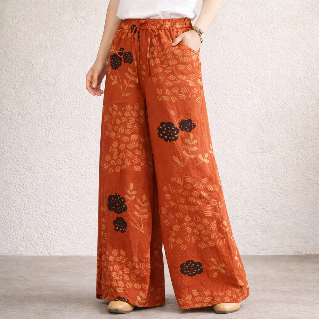 Pantalón de lino Mujer - Naranja Recto Verano Fluido