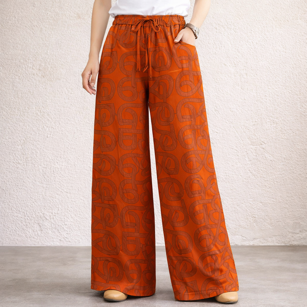 Pantalón de lino Mujer - Naranja Recto Verano Fluido
