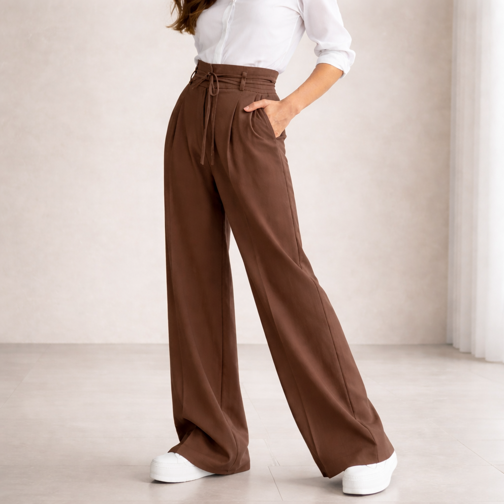 Elegantes pantalones de lino - de cintura alta para mujer
