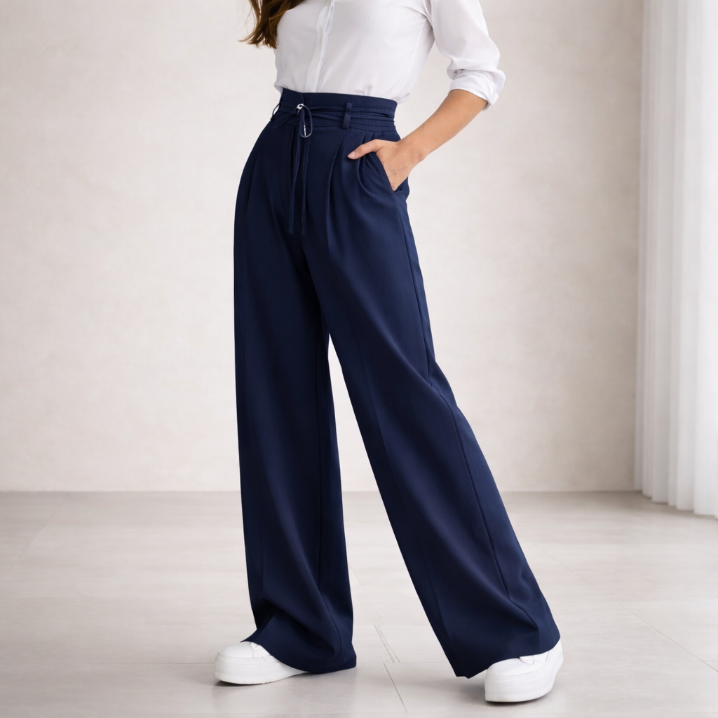 Elegantes pantalones de lino - de cintura alta para mujer