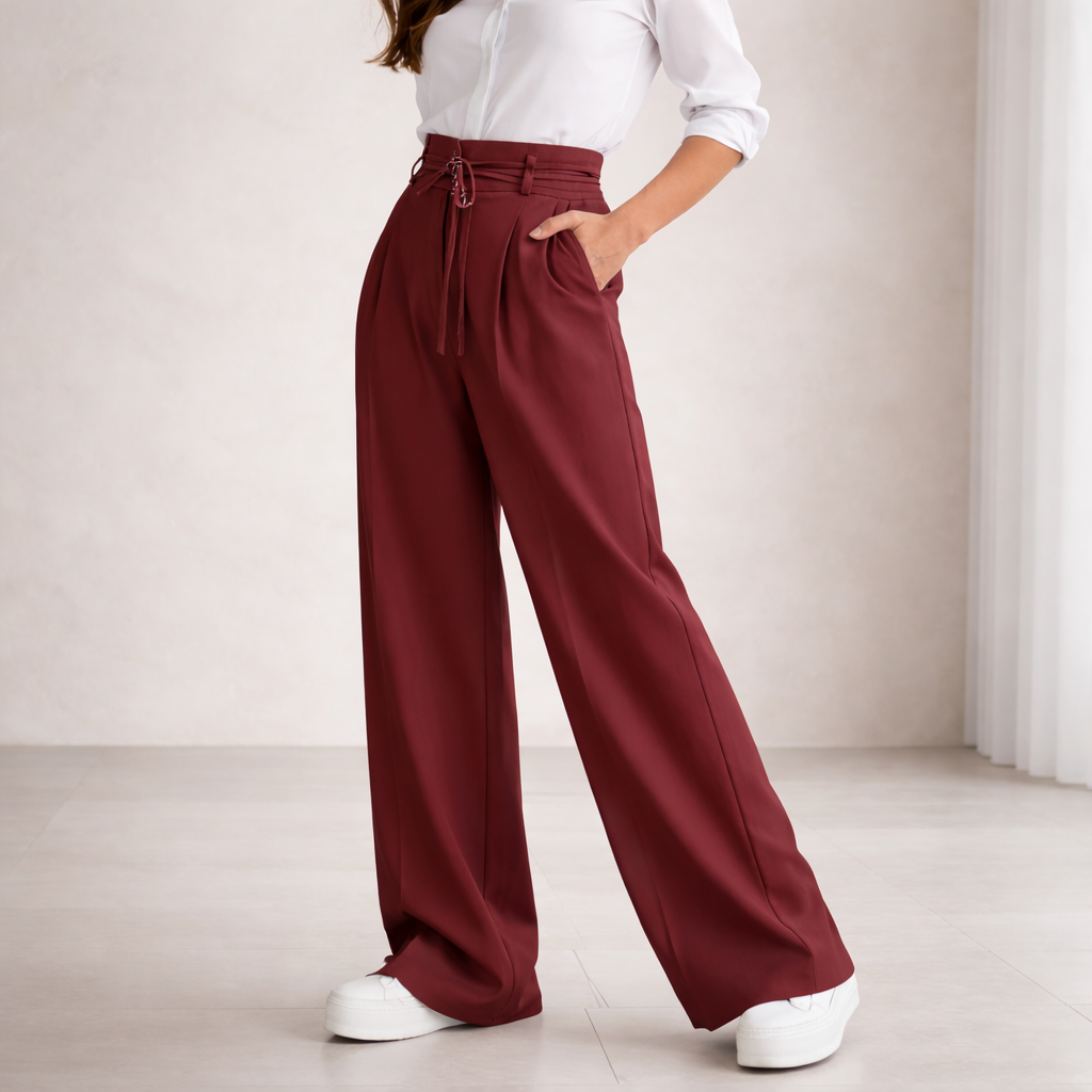 Elegantes pantalones de lino - de cintura alta para mujer