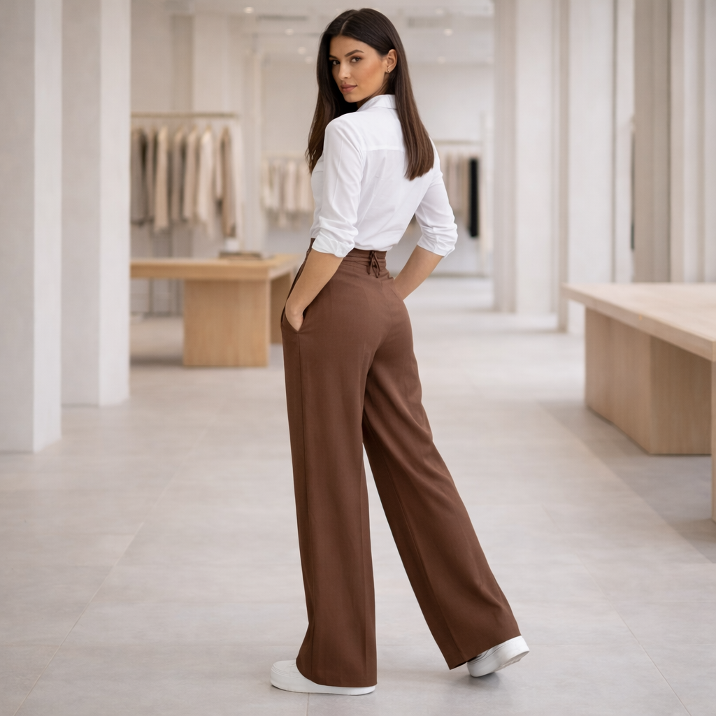 Elegantes pantalones de lino - de cintura alta para mujer