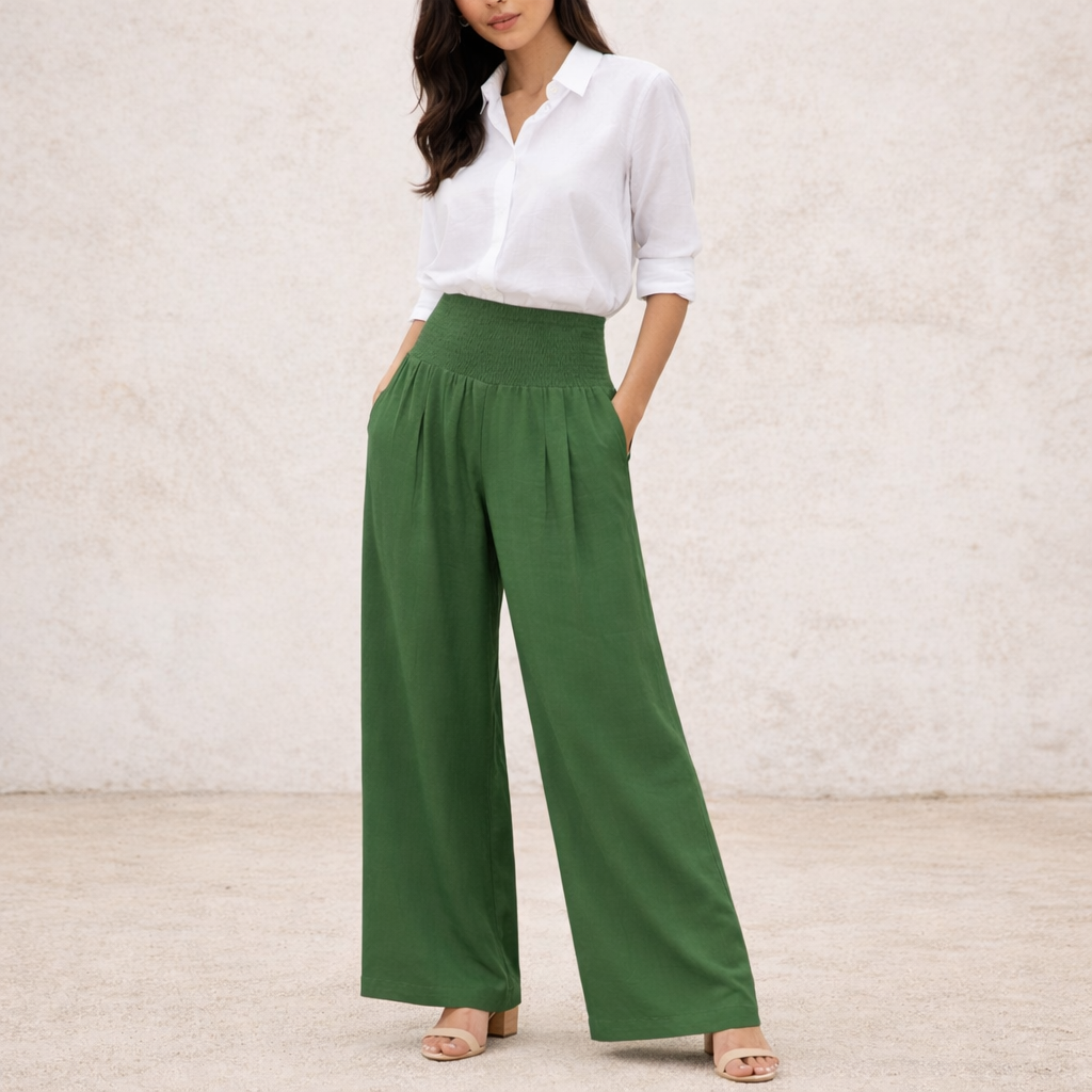 Pantalones de lino - Mujer palazzo cintura alta verano