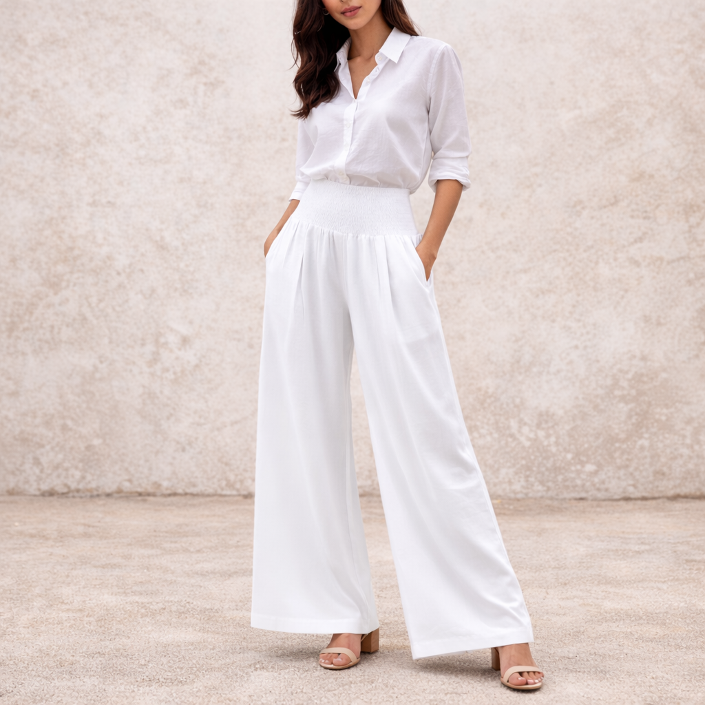 Pantalones de lino - Mujer palazzo cintura alta verano