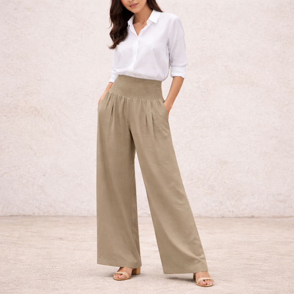 Pantalones de lino - Mujer palazzo cintura alta verano