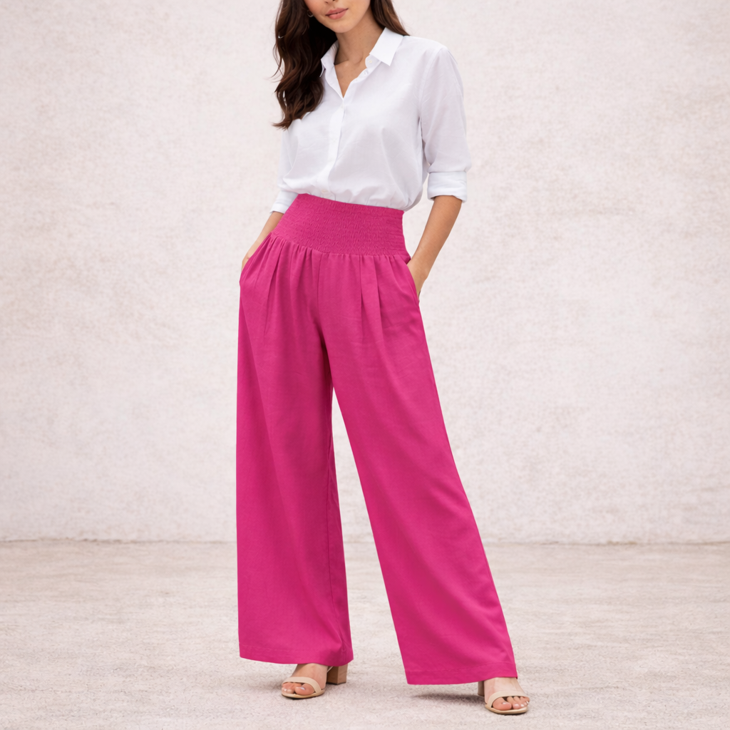 Pantalones de lino - Mujer palazzo cintura alta verano