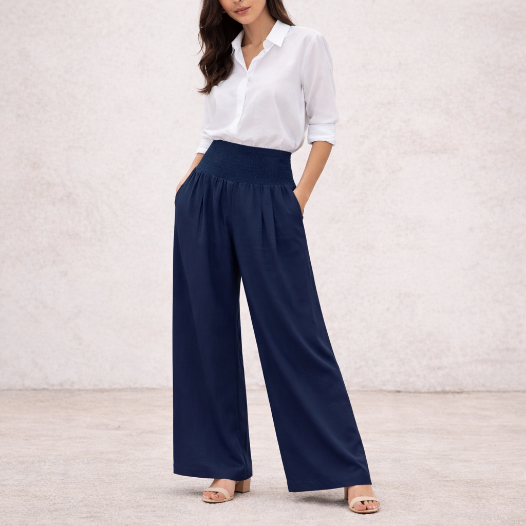 Pantalones de lino - Mujer palazzo cintura alta verano