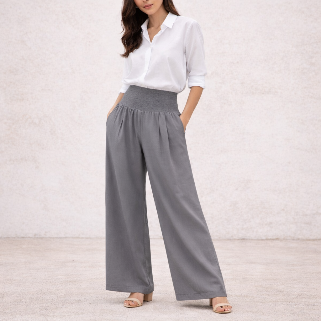 Pantalones de lino - Mujer palazzo cintura alta verano