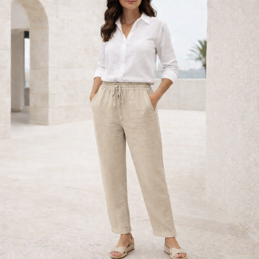 Pantalones de lino - Mujer recto verano ligero