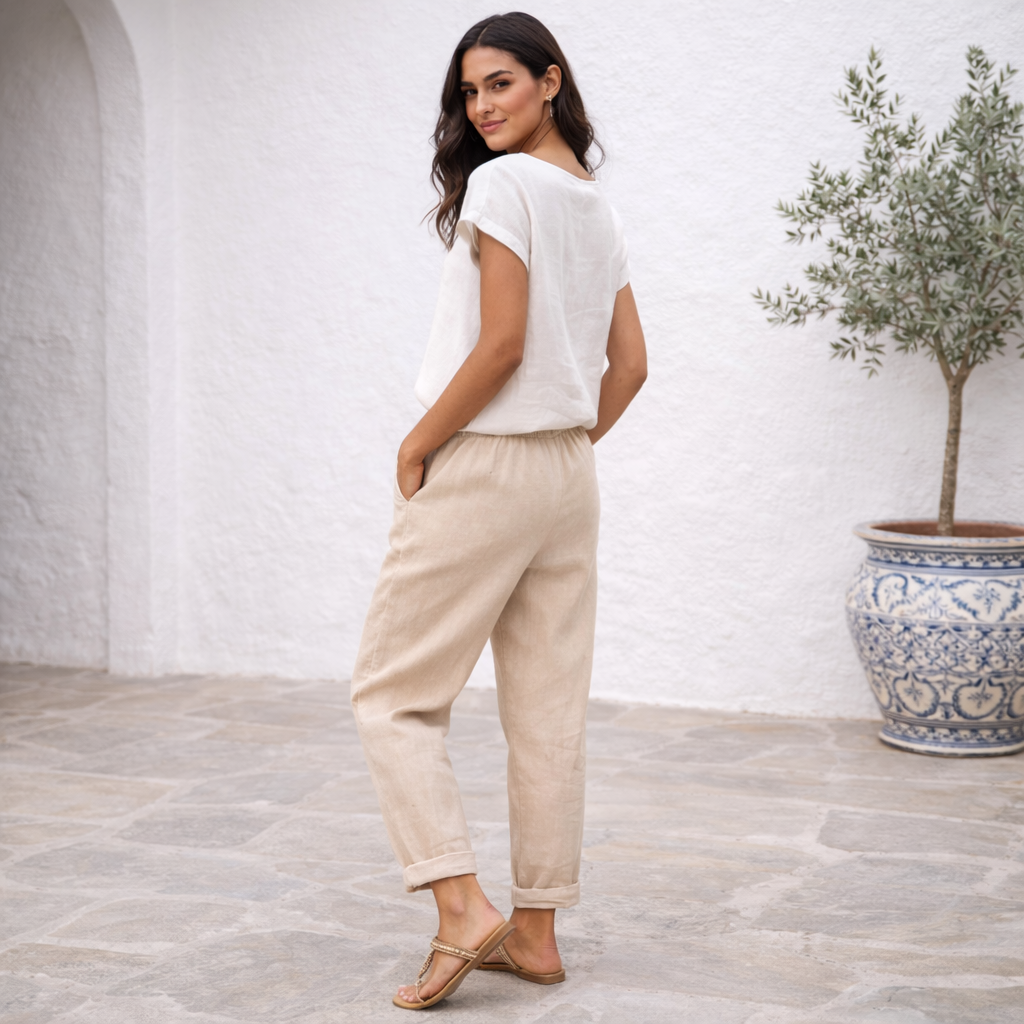 Lyndsay - Pantalones de lino - Mujer Corte Relax Verano