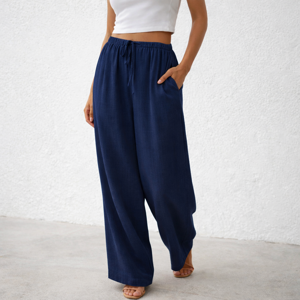 Pantalones de lino - Mujer Anchos con Cintura Ajustable Verano