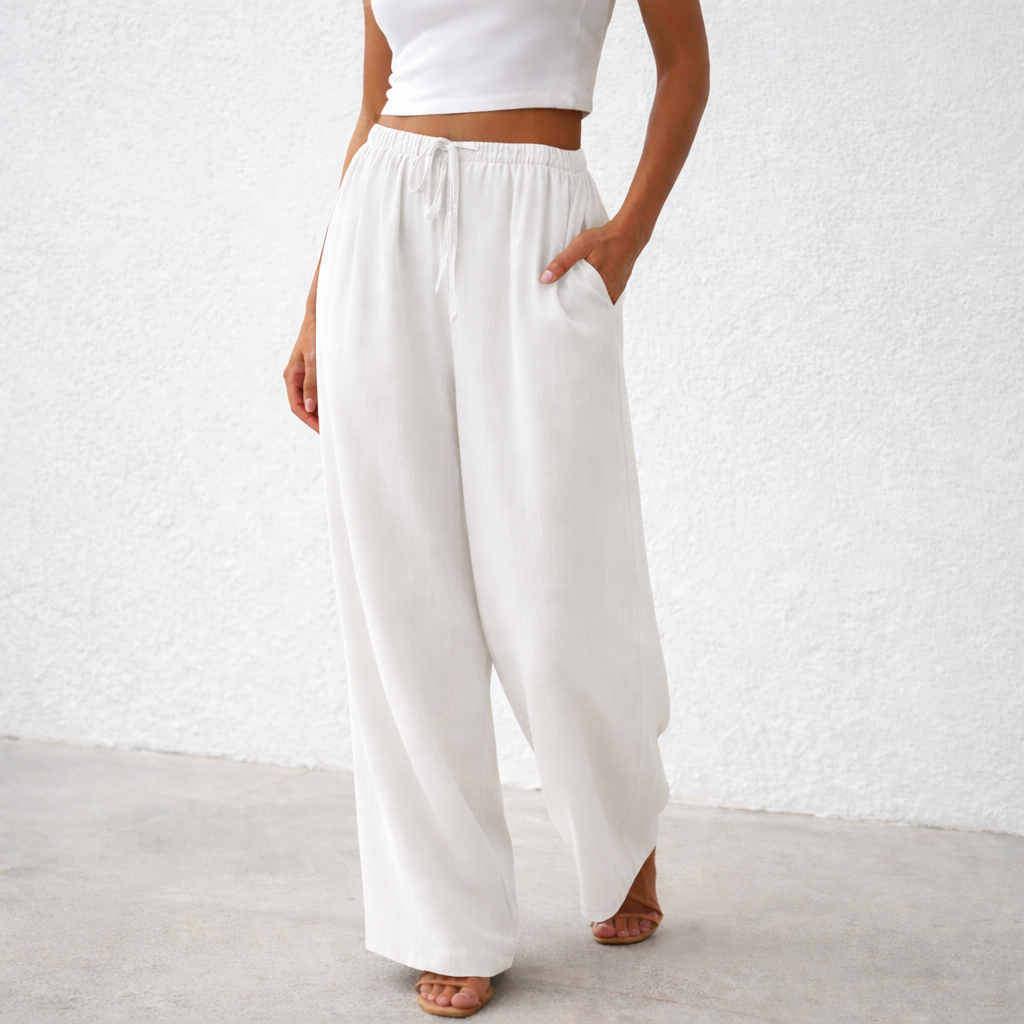 Pantalones de lino - Mujer Anchos con Cintura Ajustable Verano